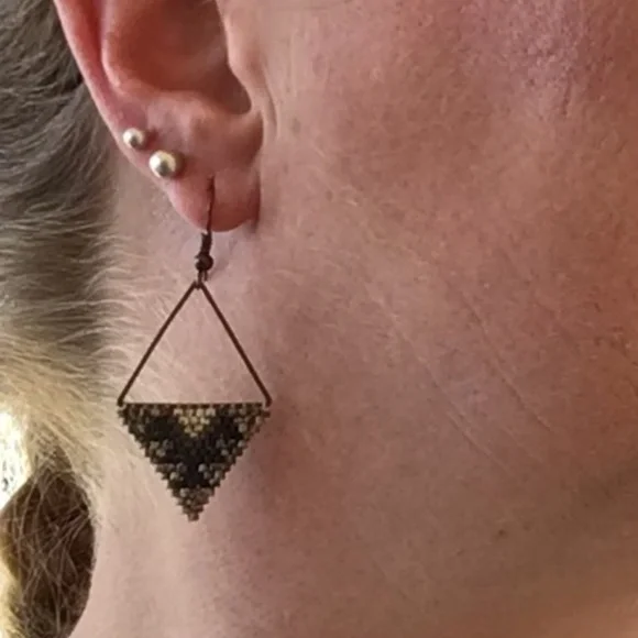 Rattlesnake Picasso Triangle Beaded Earrings, New, Handmade by Me - Picture 5 of 5